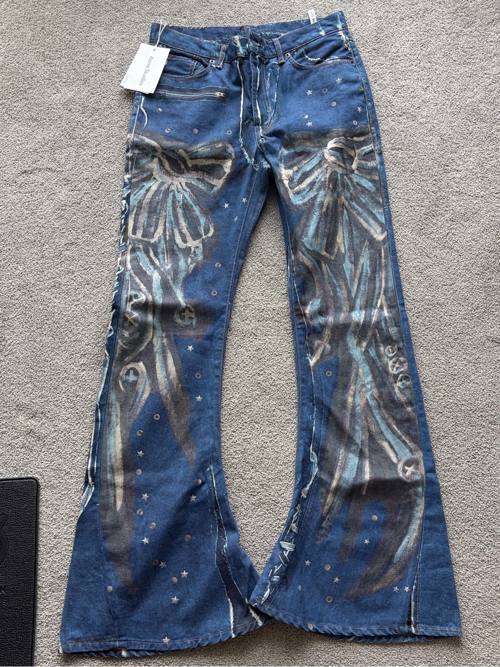 Acne Studios Blue Flare Jeans with Bow and Star Motif
